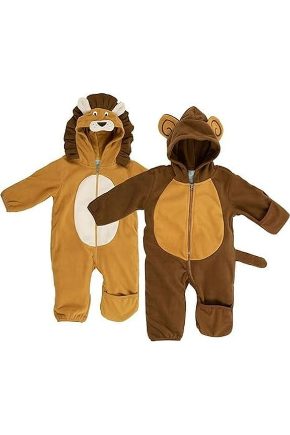 Fleece Baby Bunting Bodysuit One Piece Hooded Romper Outerwear, 6 to 12 Months Lion & Monkey 2-Pack