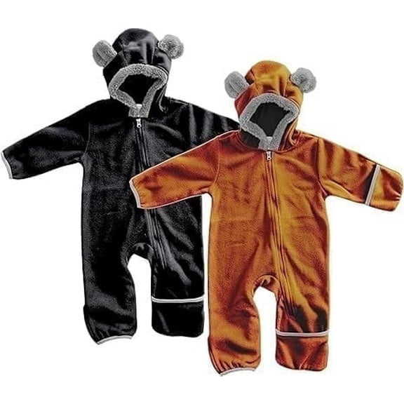Cuddle Club Fleece Baby Bunting Bodysuit One Piece Hooded Romper Outerwear, Newborn Black & Brown 2-Pack