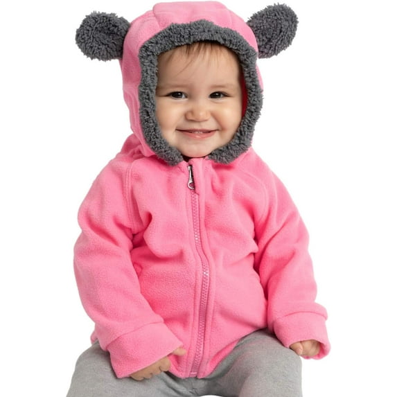 Cuddle Club Fleece Hoodie Jacket Winter Baby Clothes, Bear Pink 2T