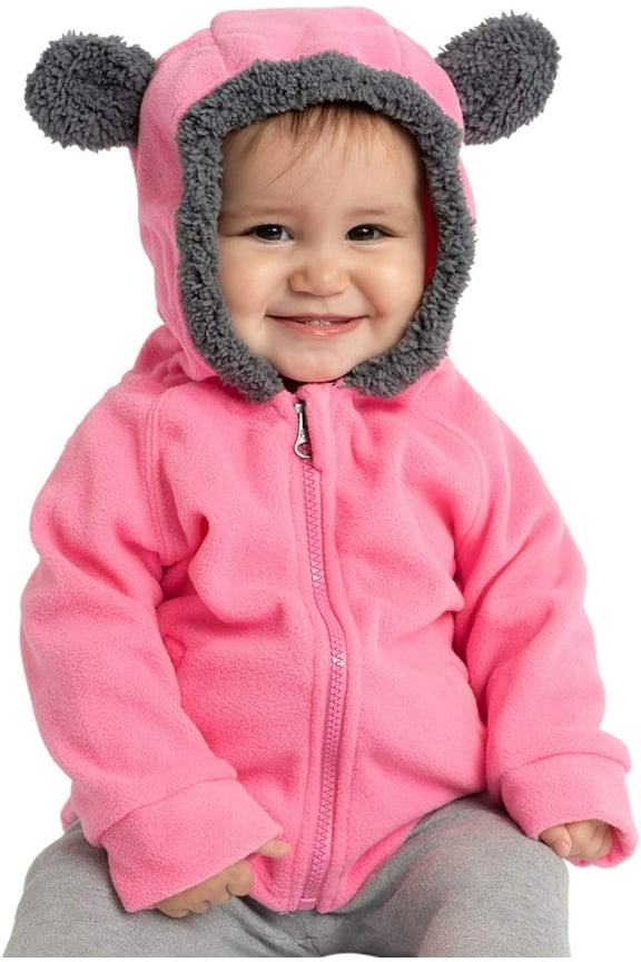 Fleece Hoodie Jacket Winter Baby Clothes, Bear Pink 3T