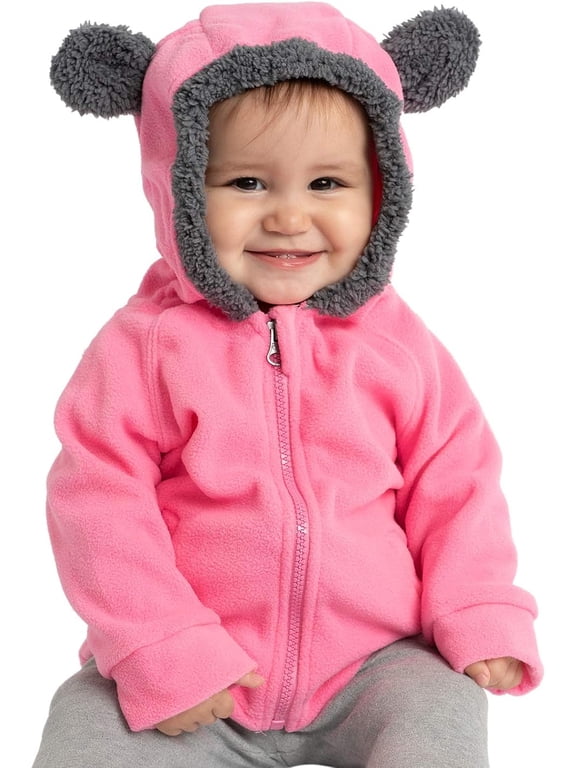Fleece Hoodie Jacket Winter Baby Clothes, Bear Pink 4T