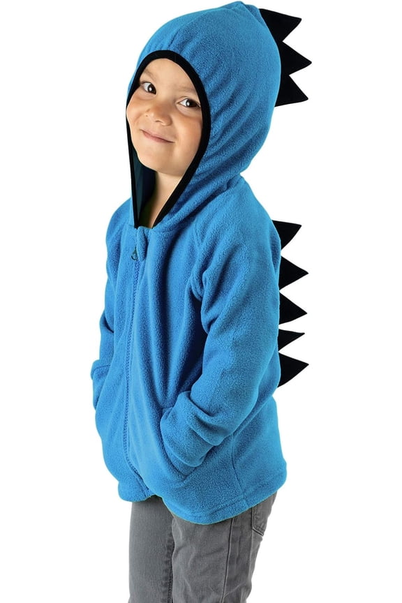 Fleece Hoodie Jacket Winter Baby Clothes, Dino Blue Black 6-12 Mos