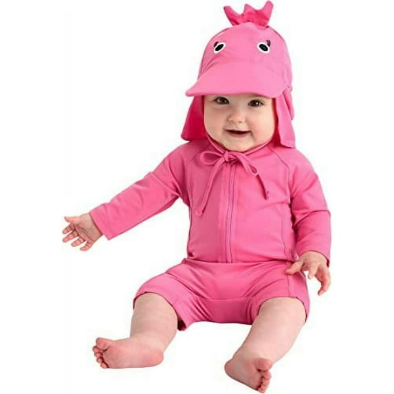 Cuddle Club One-Piece Baby Swimsuit UPF 50+ Infant Sunscreen Baby Beach Gear, Flamingo 2T Mos