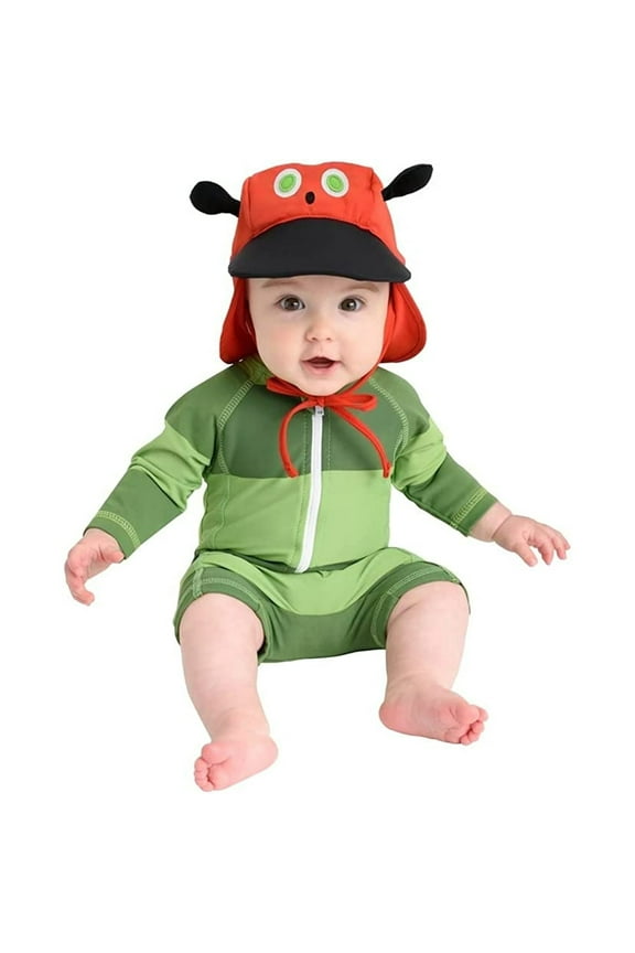 One-Piece Baby Swimsuit UPF 50+ Infant Sunscreen Baby Beach Gear, Rashguard Caterpillar 12-18 Mo