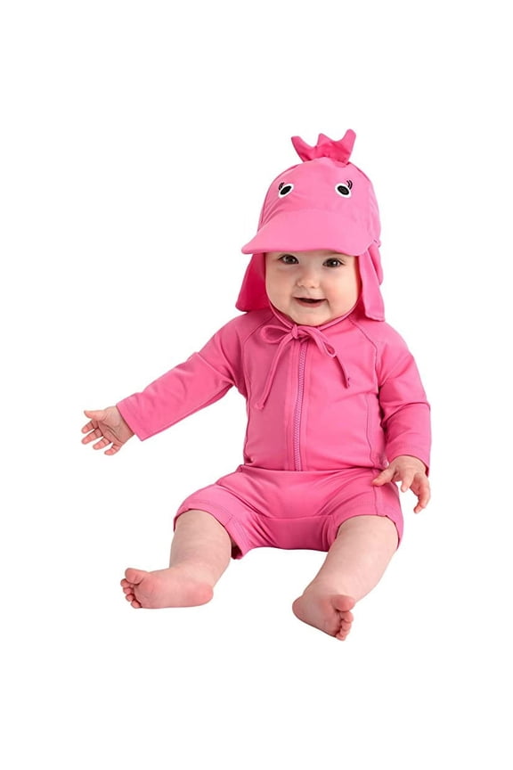 One-Piece Baby Swimsuit UPF 50+ Infant Sunscreen Baby Beach Gear, Rashguard Flamingo 0-3 Mos
