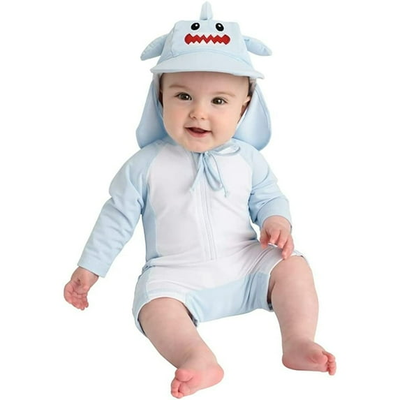 Cuddle Club One-Piece Baby Swimsuit UPF 50+ Infant Sunscreen Baby Beach Gear, Rashguard Shark 2T Mos