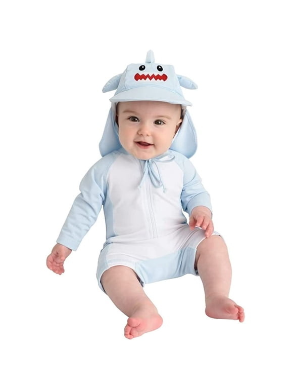 One-Piece Baby Swimsuit UPF 50+ Infant Sunscreen Baby Beach Gear, Rashguard Shark 3-6 Mos
