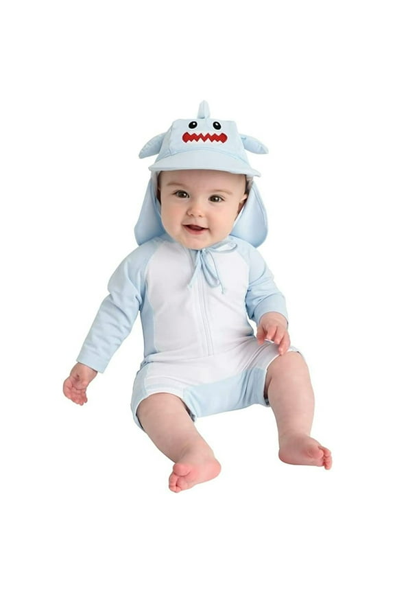 One-Piece Baby Swimsuit UPF 50+ Infant Sunscreen Baby Beach Gear, Rashguard Shark 3-6 Mos
