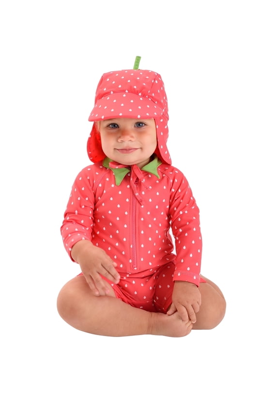 One-Piece Baby Swimsuit UPF 50+ Infant Sunscreen Baby Beach Gear, Rashguard Strawberry 0-3 Mos