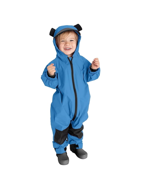 One Piece Kids Rain Suit Waterproof Jacket Toddler Overalls, Blue Bear 12-18 Months