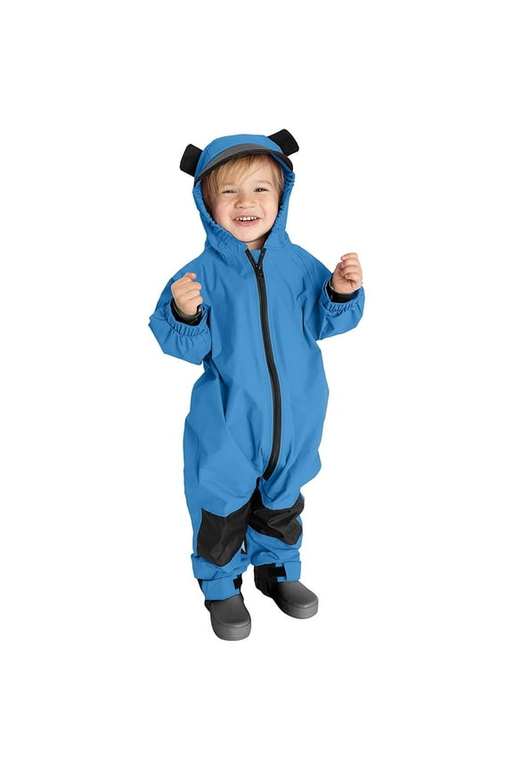 One Piece Kids Rain Suit Waterproof Jacket Toddler Overalls, Blue Bear 18-24 Months