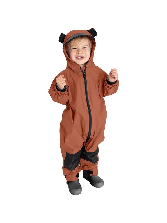 One Piece Kids Rain Suit Waterproof Jacket Toddler Overalls, Brown Bear 5T