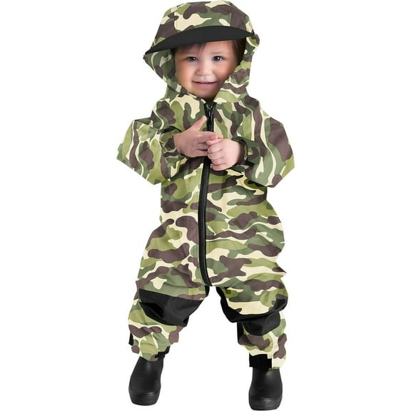 Cuddle Club One Piece Kids Rain Suit Waterproof Jacket Toddler Overalls, Camouflage 4T