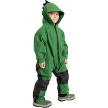 Cuddle Club One Piece Kids Rain Suit Waterproof Jacket Toddler Overalls, Green Dino 4T