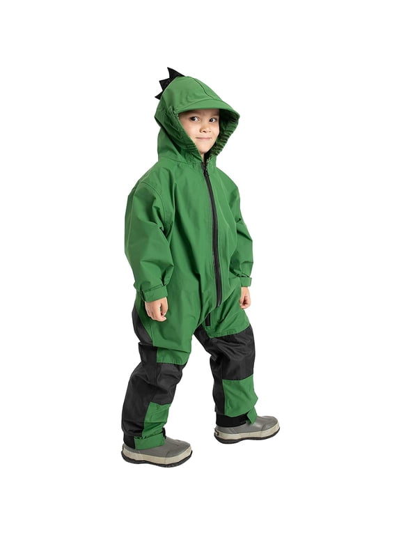 One Piece Kids Rain Suit Waterproof Jacket Toddler Overalls, Green Dino 5T