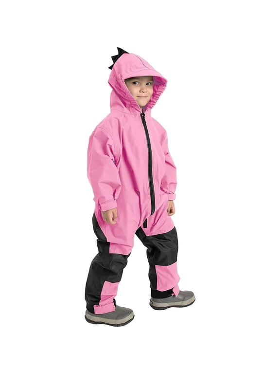 One Piece Kids Rain Suit Waterproof Jacket Toddler Overalls, Pink Dino 12-18 Months