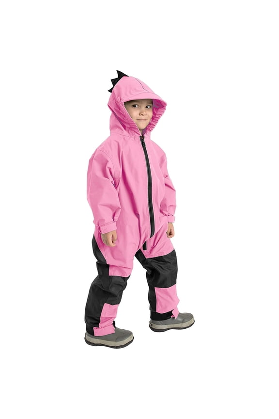 One Piece Kids Rain Suit Waterproof Jacket Toddler Overalls, Pink Dino 3T