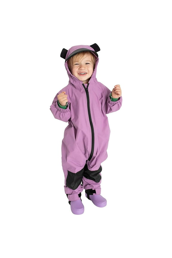 One Piece Kids Rain Suit Waterproof Jacket Toddler Overalls, Purple Bear 2T
