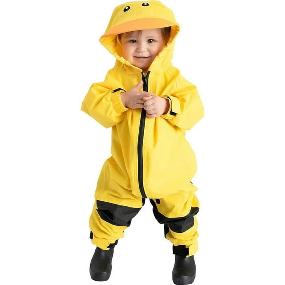 Cuddle Club One Piece Kids Rain Suit Waterproof Jacket Toddler Overalls, Yellow Duck 6 to 7 Years Old