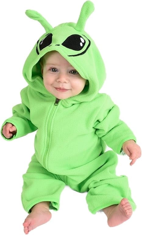 Cuddle Club One Piece Romper Hooded Fleece Onesie Jumper for Baby, Alien NB Mos