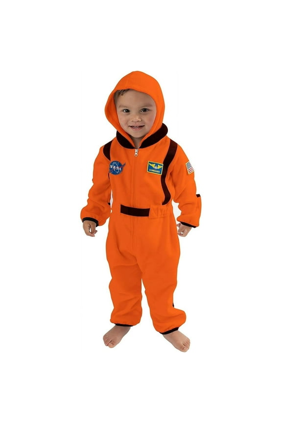 One Piece Romper Hooded Fleece Onesie Jumper for Baby, Astronaut Orange 12-18 Mos