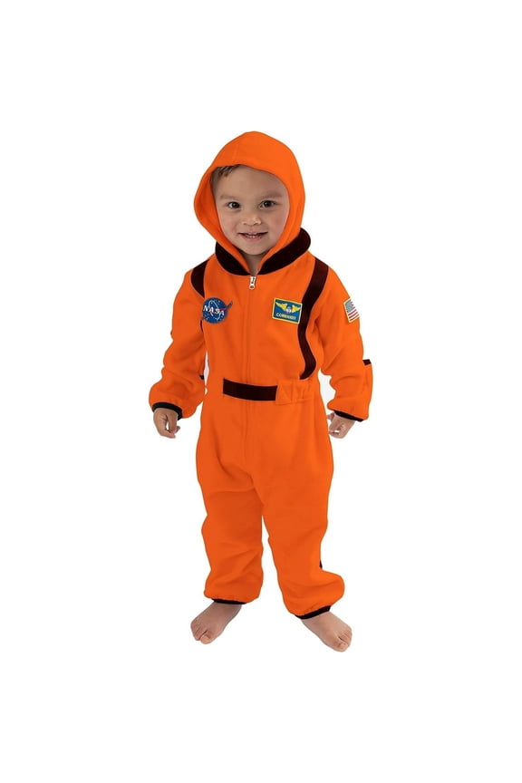 One Piece Romper Hooded Fleece Onesie Jumper for Baby, Astronaut Orange 4T