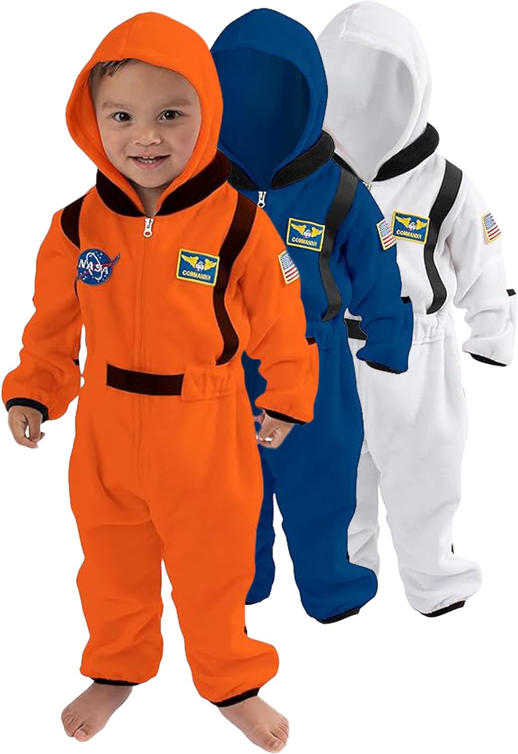 Cuddle Club One Piece Romper Hooded Fleece Onesie Jumper for Baby, Astronaut Orange Newborn