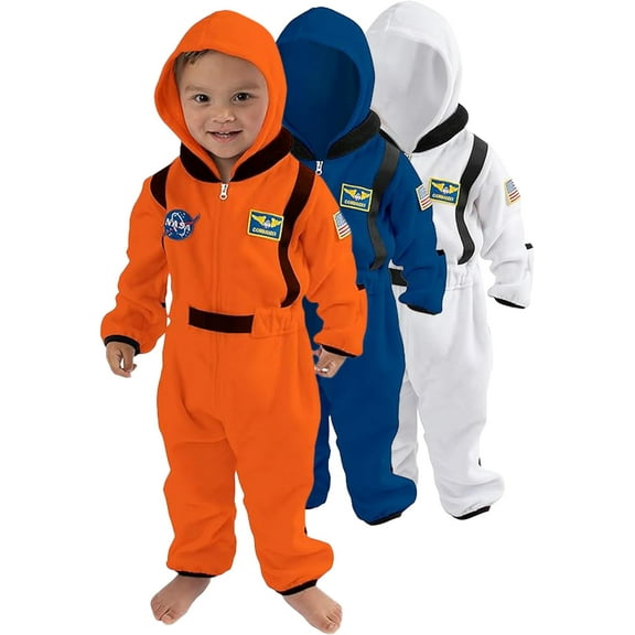 Cuddle Club One Piece Romper Hooded Fleece Onesie Jumper for Baby, Astronaut Orange Newborn