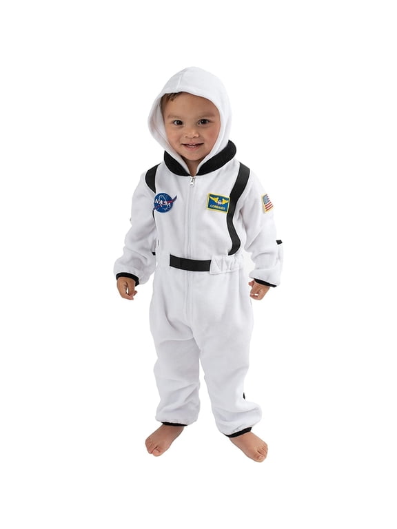 One Piece Romper Hooded Fleece Onesie Jumper for Baby, Astronaut White 12-18 Mos