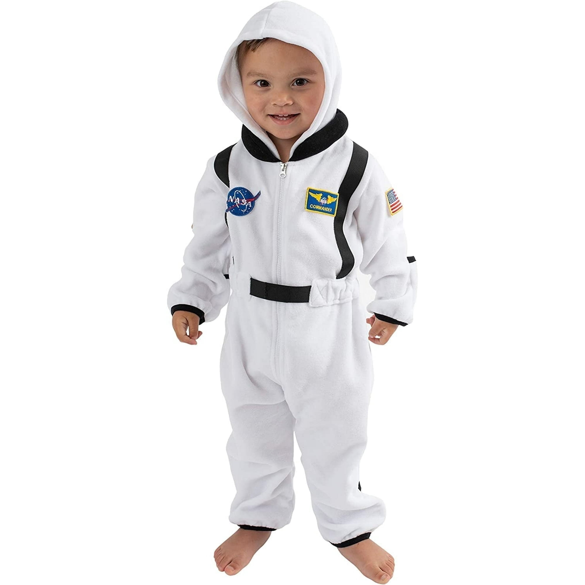 Cuddle Club One Piece Romper Hooded Fleece Onesie Jumper for Baby, Astronaut White 3-6 Mos