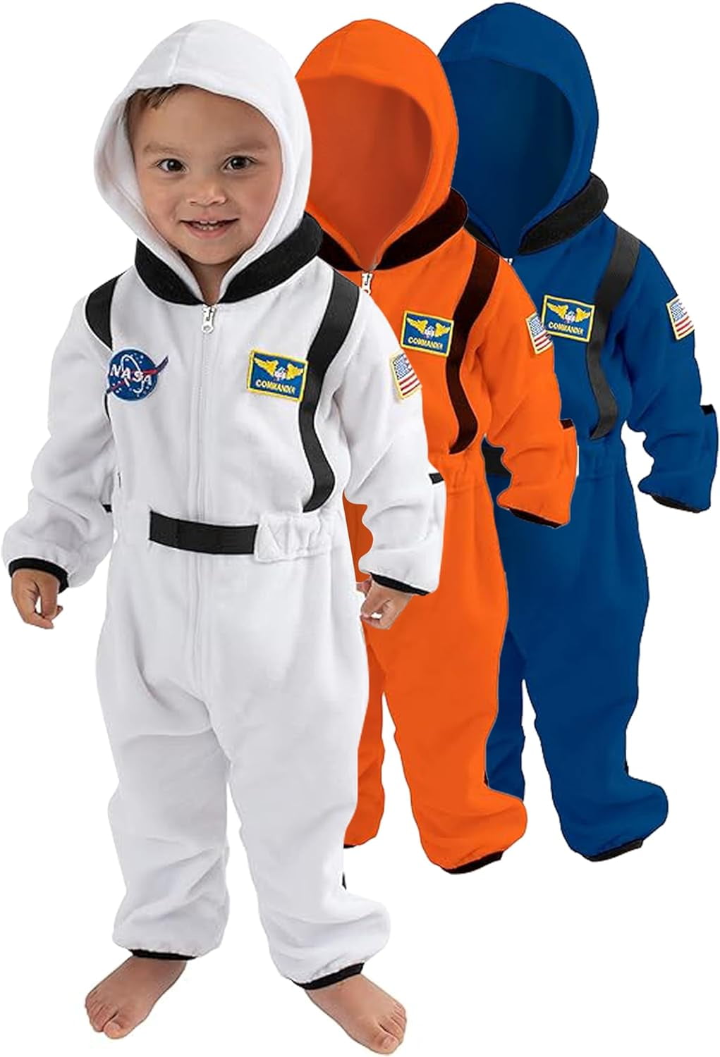 Cuddle Club One Piece Romper Hooded Fleece Onesie Jumper for Baby, Astronaut White Newborn