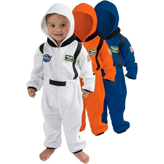 Cuddle Club One Piece Romper Hooded Fleece Onesie Jumper for Baby, Astronaut White Newborn
