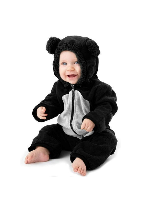 One Piece Romper Hooded Fleece Onesie Jumper for Baby, Bear B&W 18-24 mos