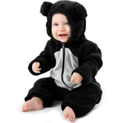 Cuddle Club One Piece Romper Hooded Fleece Onesie Jumper for Baby, Bear B&W 3-6 Mos