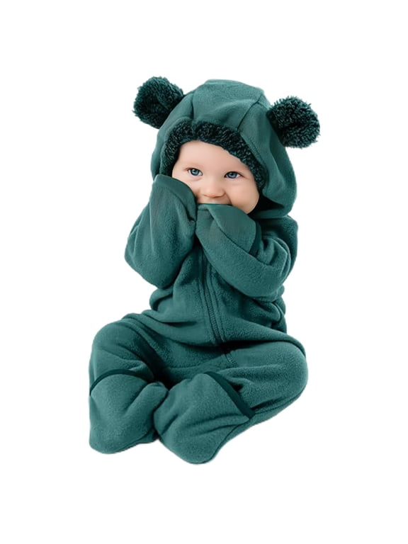 Hooded Fleece Onesies for Babies, Forest Bear One-Piece Newborn Onesie