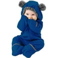 thumbnail image 1 of Cuddle Club One Piece Romper Hooded Fleece Onesie Jumper for Baby, Dark Blue Bear 18-24 Mos, 1 of 5