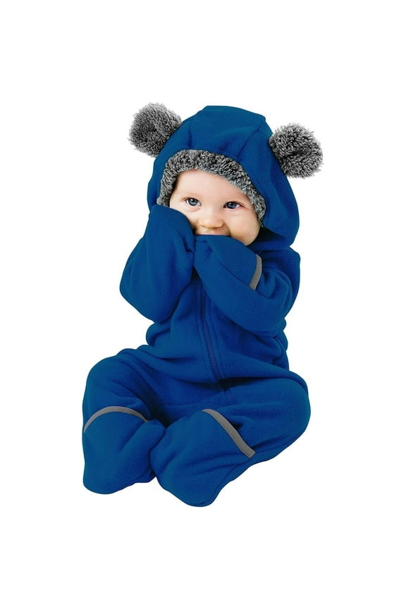 One Piece Romper Hooded Fleece Onesie Jumper for Baby, Dark Blue Bear 18-24 Mos
