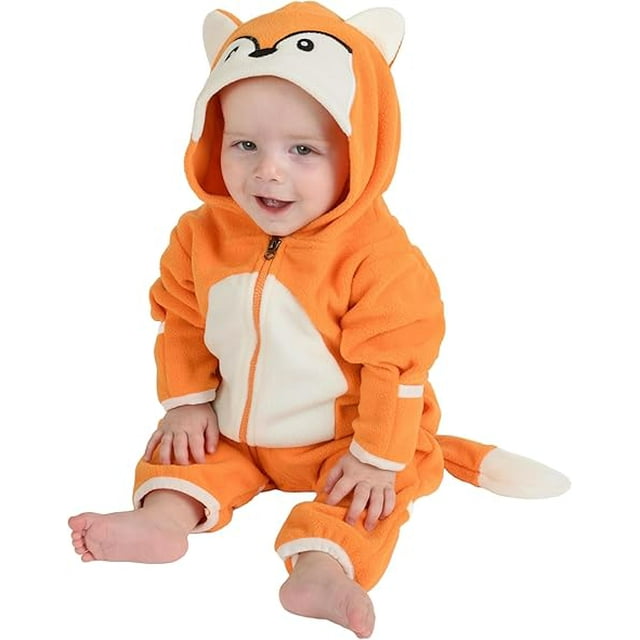 Cuddle Club One Piece Romper Hooded Fleece Onesie Jumper for Baby, Fox ...