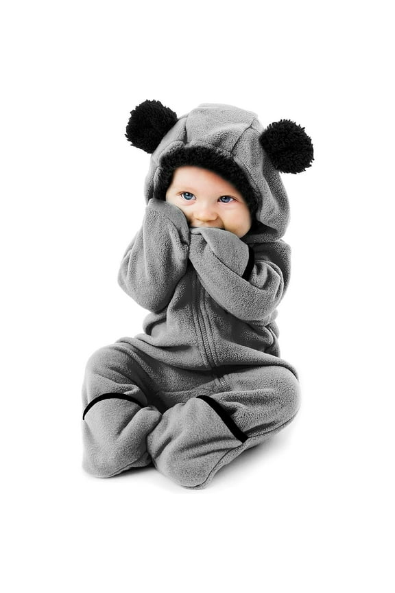 One Piece Romper Hooded Fleece Onesie Jumper for Baby, Gray 0-3 Mos