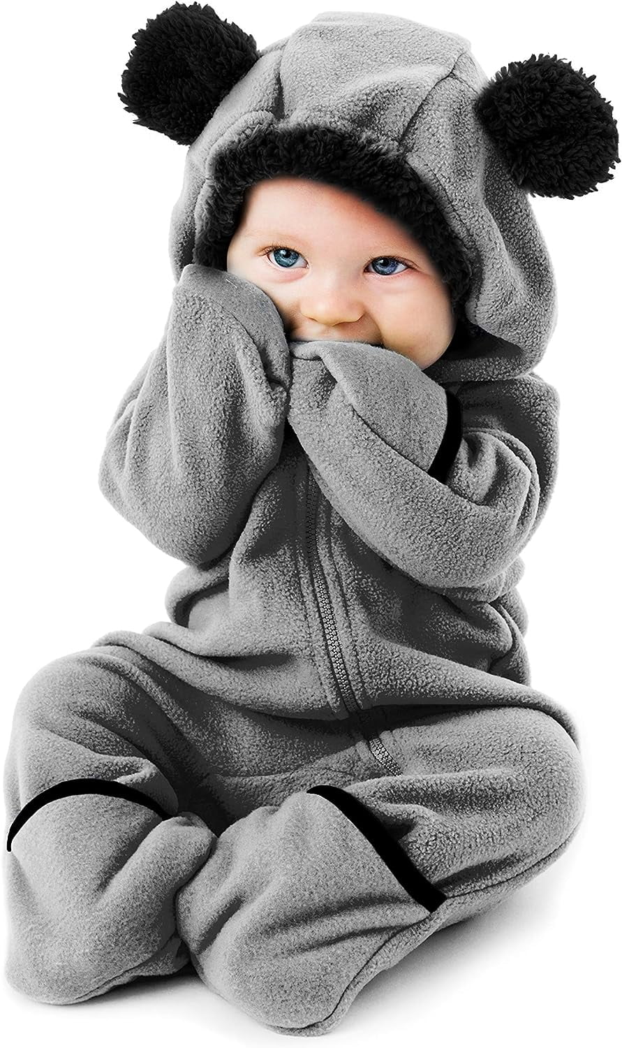 Cuddle Club One Piece Romper Hooded Fleece Onesie Jumper for Baby, Gray