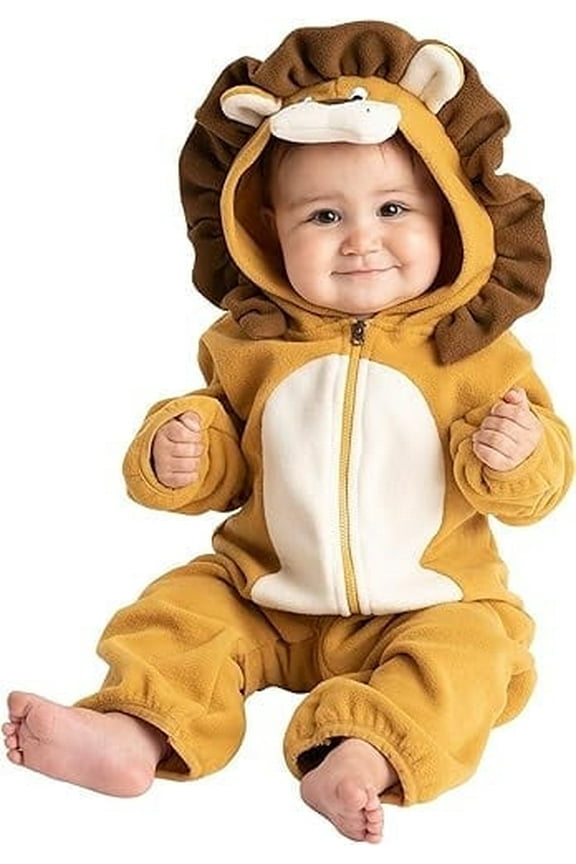 One Piece Romper Hooded Fleece Onesie Jumper for Baby, Lion Brown New Born