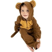 Cuddle Club One Piece Romper Hooded Fleece Onesie Jumper for Baby, Monkey Brown/Tan 12-18 Mos