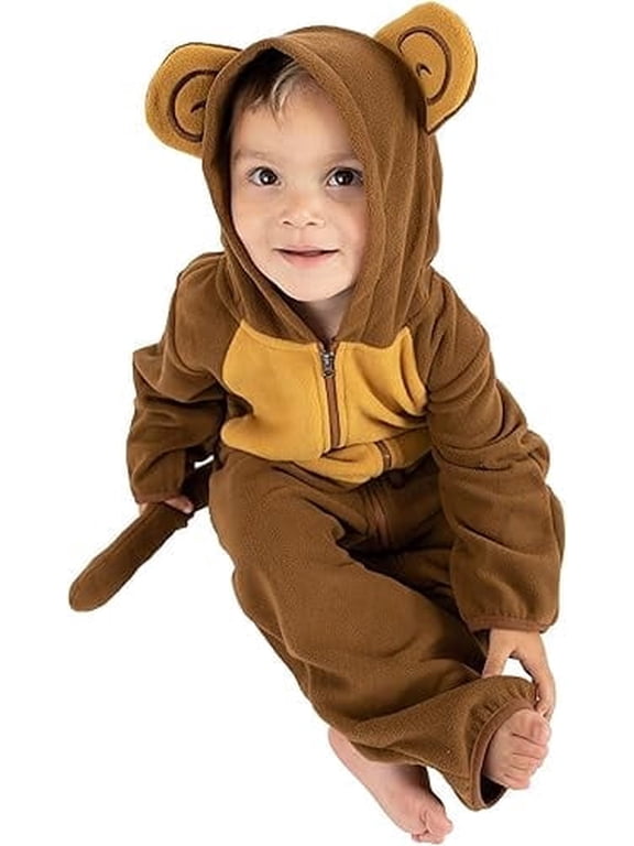 One Piece Romper Hooded Fleece Onesie Jumper for Baby, Monkey Brown/Tan 5T