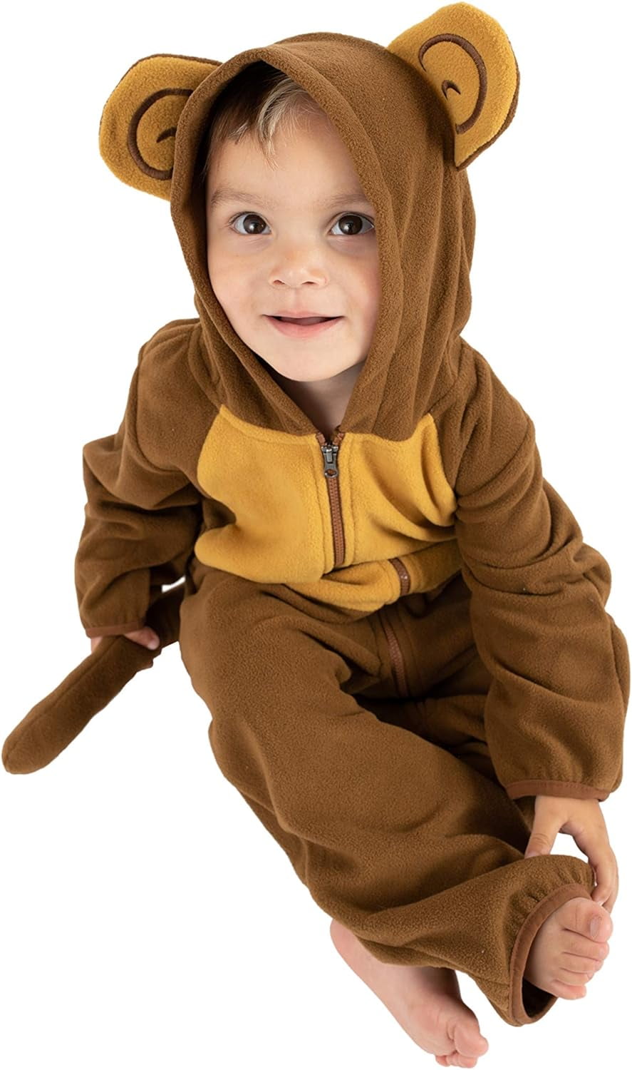Cuddle Club One Piece Romper Hooded Fleece Onesie Jumper for Baby Monkey Brown Tan 6 12 Mos