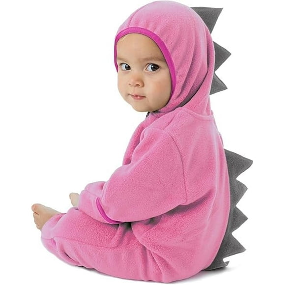 Cuddle Club One Piece Romper Hooded Fleece Onesie Jumper for Baby, Pink Gray Dino 2T