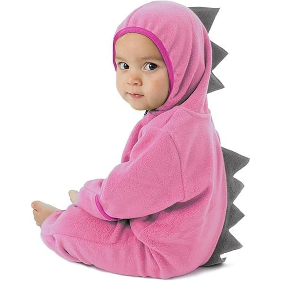 Cuddle Club One Piece Romper Hooded Fleece Onesie Jumper for Baby, Pink Gray Dino 4T