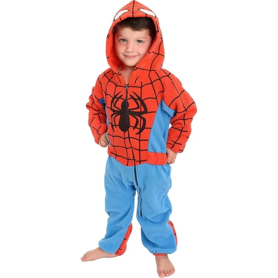 Cuddle Club One Piece Romper Hooded Fleece Onesie Jumper for Baby, Spiderman 6-12 Mos