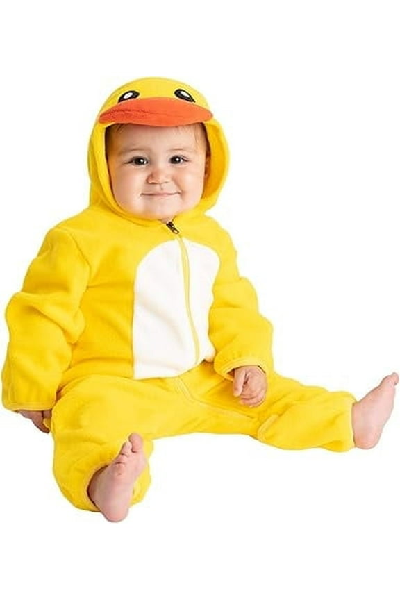 One Piece Romper Hooded Fleece Onesie Jumper for Baby, Yellow Duck 3T