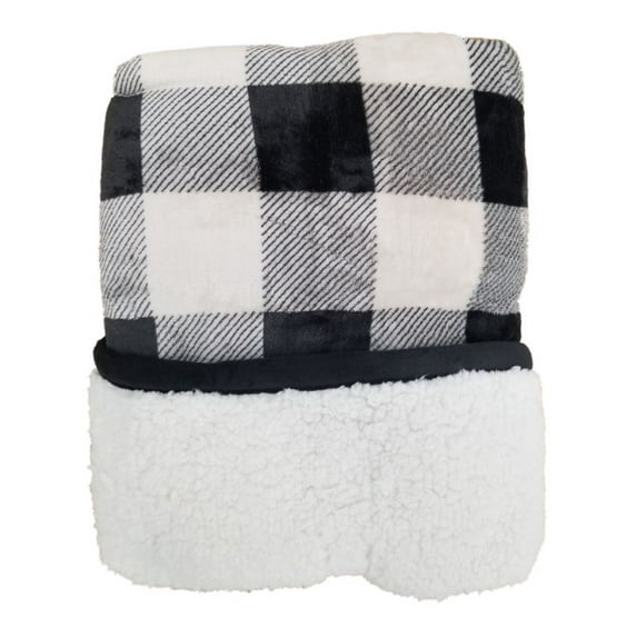 Cuddle Duds Black & White Buffalo Plaid Sherpa Fleece Micro Plush Throw Blanket