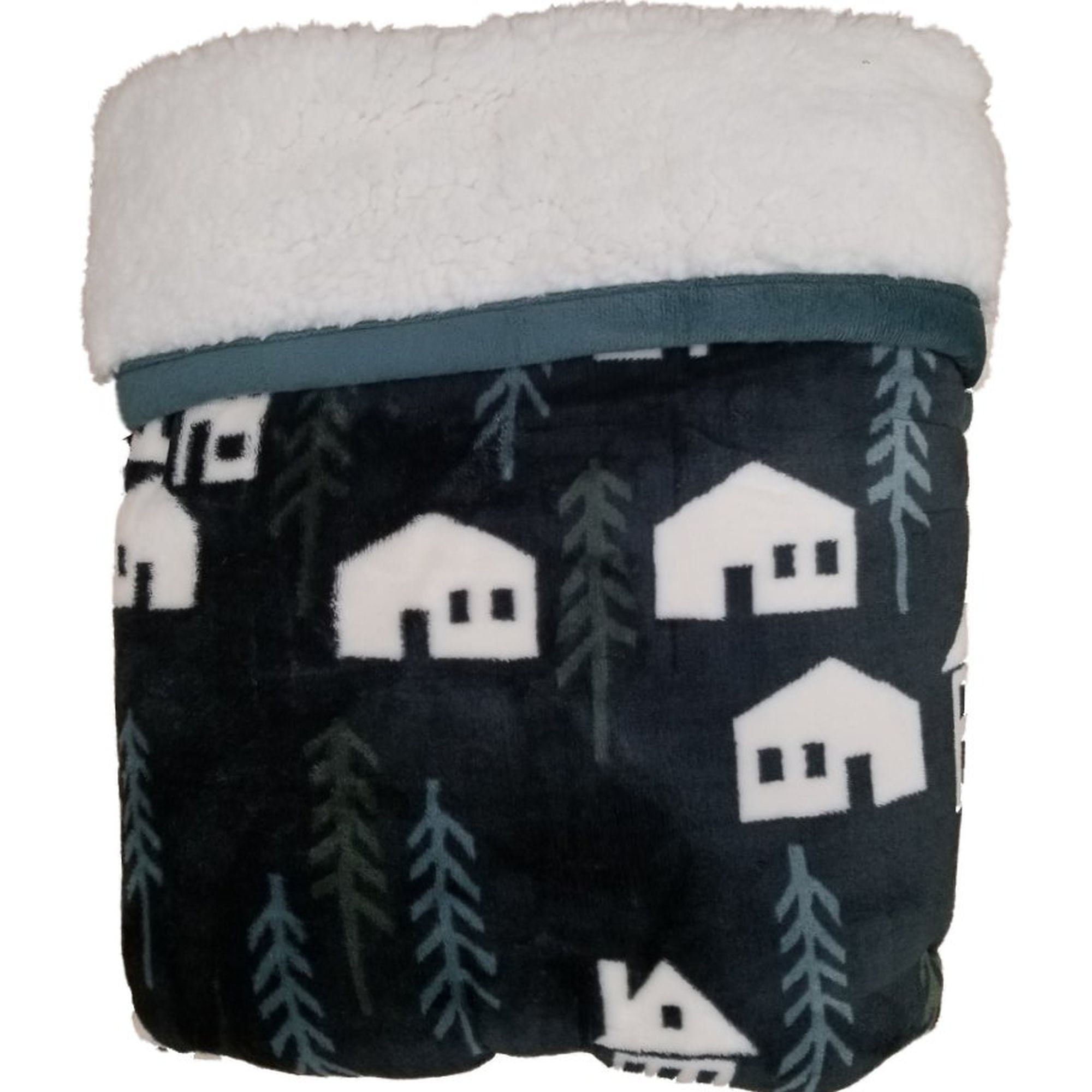 Cuddle Duds Emerald Green Houses Sherpa Fleece Micro Plush Throw Blanket